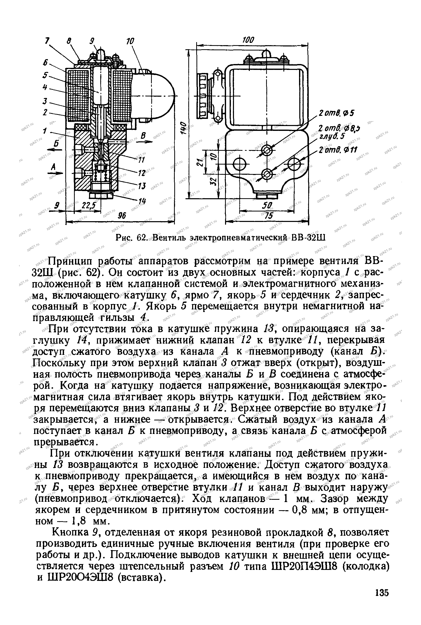 ВВ-32Ш: разрез, впускной и выпускной клапаны Страница 135 книги Морошкина с разрезом ВВ-32Ш и описанием работы его клапанов
